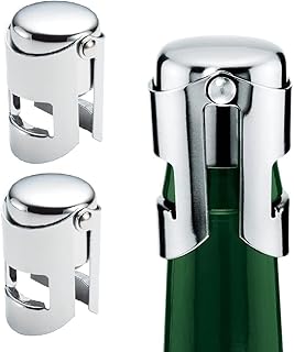 Stainless Steel Champagne Stoppers - 2 Pack Silver Sealer Stopper, Cava Prosecco Sparkling Wine No Leaks No Spills Stainle...