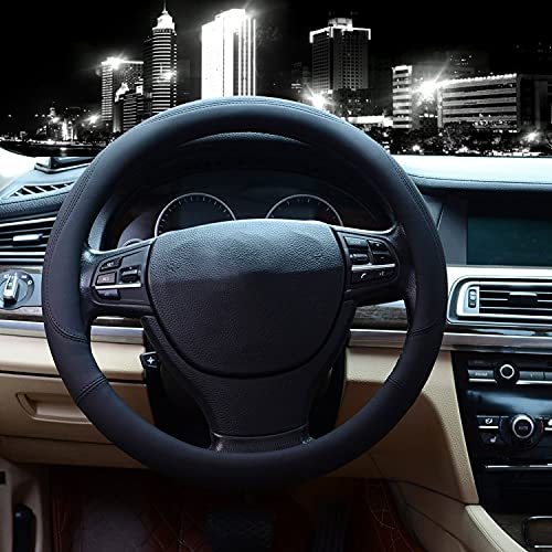 Valleycomfy Microfiber Leather Steering Wheel Cover Large-Size For F150 F250 F350 Ram 4Runner Tacoma Tundra Range Rover Model S X With 15 1/2 Inches-16 Inches Outer Diameter (Black) #TOP1