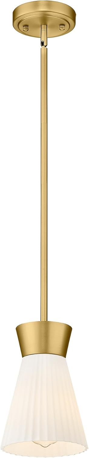 Gold Pendant Light, HWH Hanging Light Fixture for Kitchen Island, Bedroom, Modern Pendant Light with Milk White Striped Glass, Gold Finish, 5HZG107MIL BG Gold + Milk White Striped Glass 5.6 Inch | 1 Pack