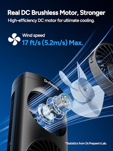 Image of DR.PREPARE Desk Fan USB DC Tower Cooling Fan with Remote Control, DC Motor Portable Oscillating Fan, 3 Speeds, Dual Air Circulation, 110 Oscillation, Table Fan for Bedroom Dorm Room Office Desktop
