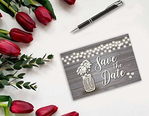 Image of Stonehouse Collection | 40 Rustic Theme Save The Date Postcards | Wedding, Baby Shower, Birthdays, Celebration Announcements | Wonderful & Elegant Theme | 4 inch x 6 inch Postcards - (Rustic Jar)