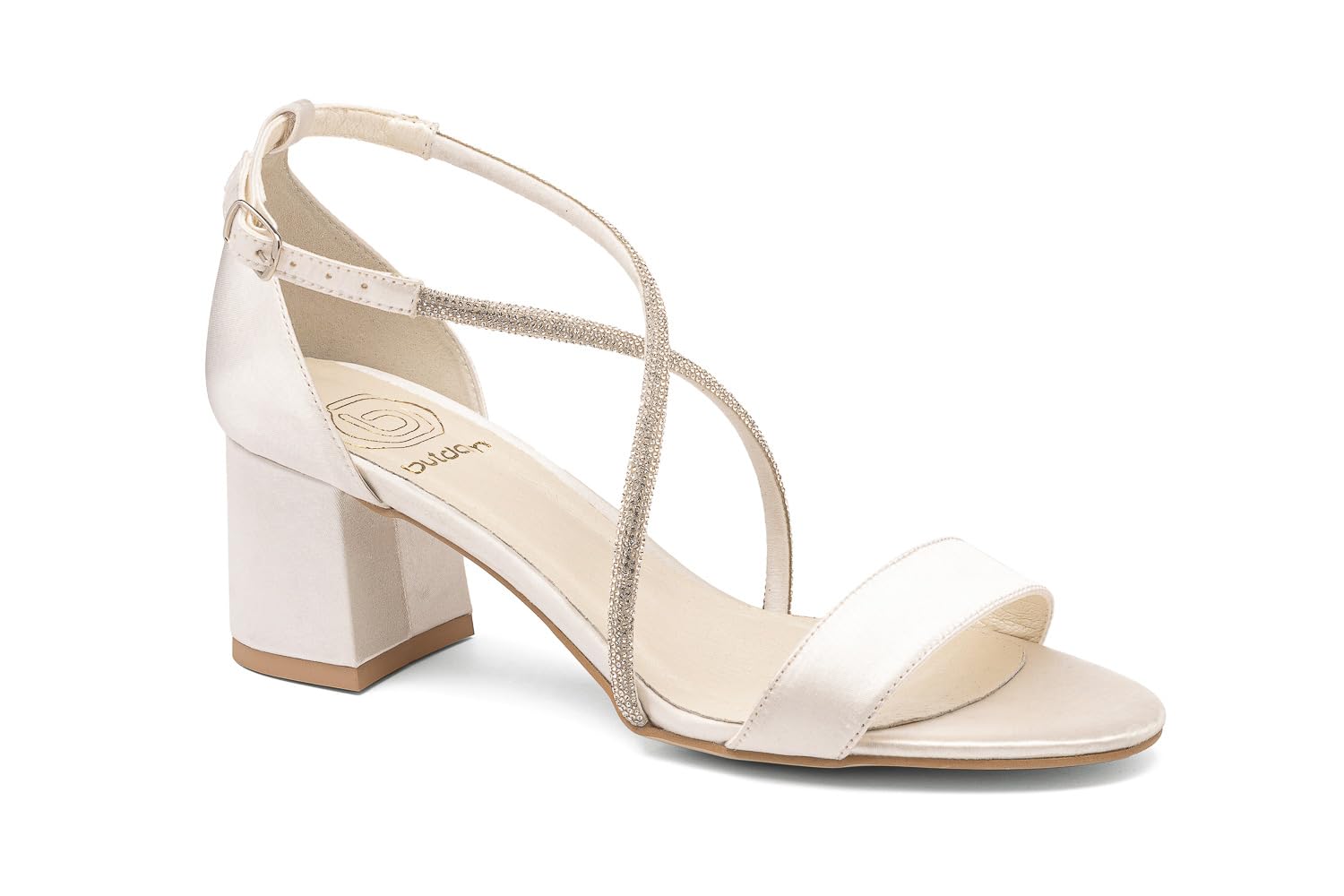 Butdam Brautschuhe Damen Sandalen Hochzeit mit Rhinestone Tanzschuhe Blockabsatz SAN 009N Satin Ivory/Creme 35-41