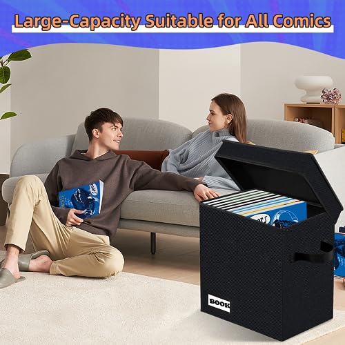 Image of 10 Pack Comic Book Storage Short Box, 11.8 inch X 9.8 inch X 7.8 inch, Holds 100-120 Collection Book, Heavy Duty Comic Collection Gift Bin Container Holder Shelf (Black)