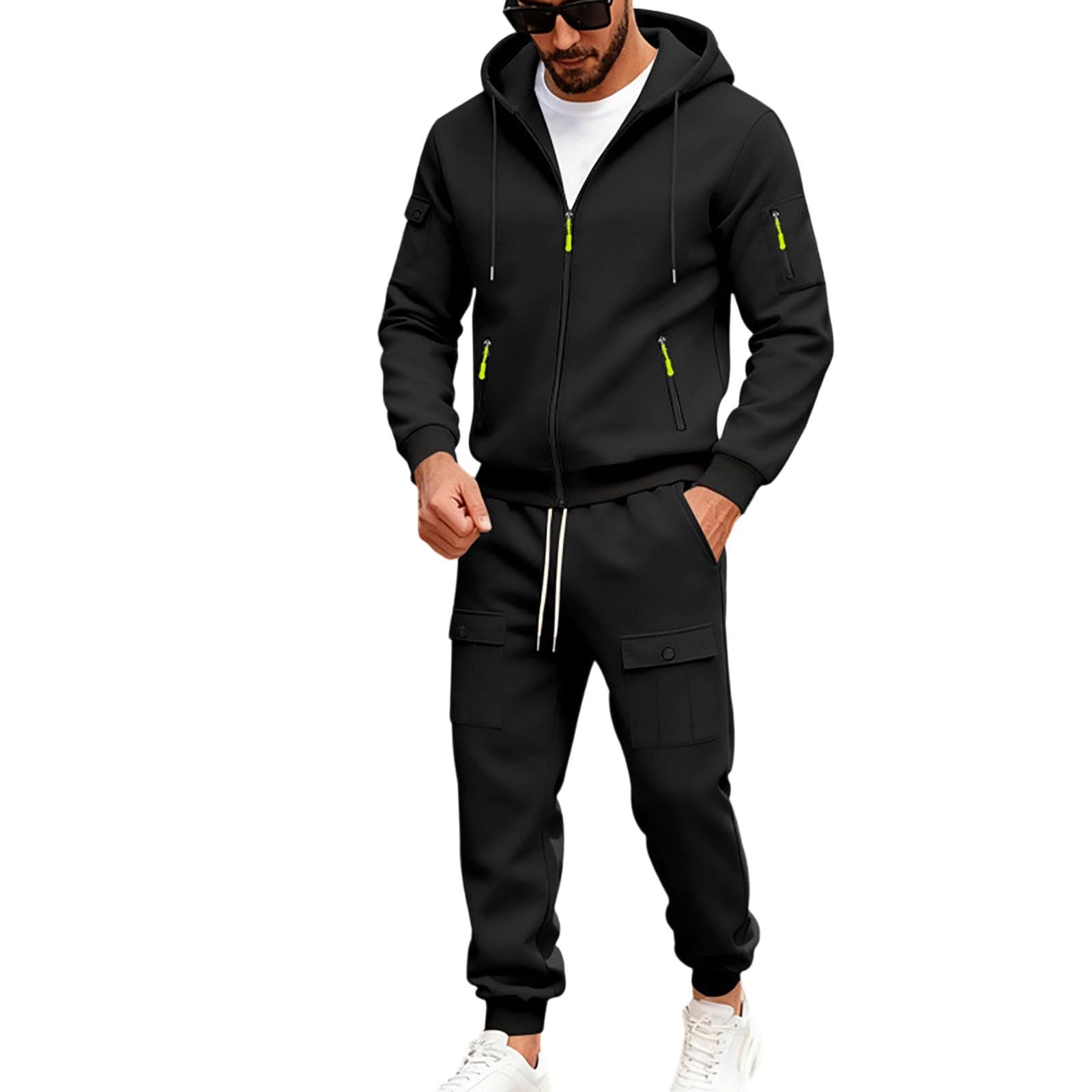 Tuta Uomo Completa Invernale Felpa Con Cappuccio e Zip Pantalone Set