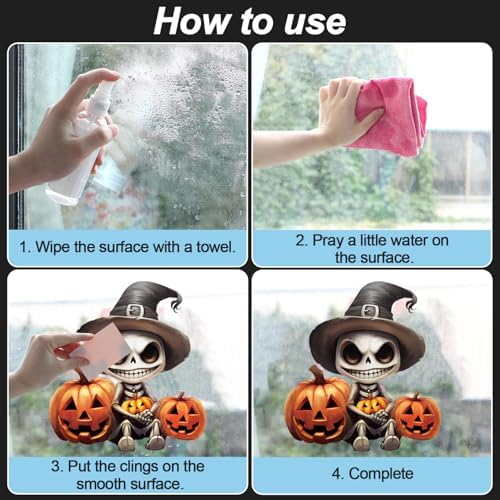 51BMNHxRtqL._AC_ CCINEE 8 Sheets Scary Skeleton Halloween Window Stickers Double Sided Skeleton Bat Pumpkin Gel Window Stickers for Halloween Party Glass Sticker Interior Mirror Wall Decoration