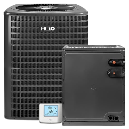 1HVAC 2 Ton 13.4 SEER2 Central Air Conditioner Condenser with 14' Vertical Evaporator Cased Coil with Free Thermostat - R32 Single Stage | 24000 BTU