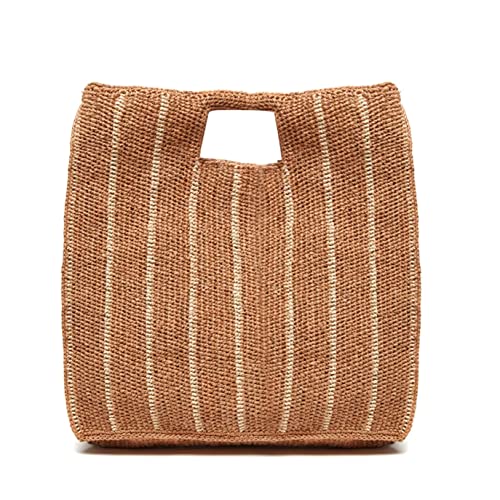 Veneto Striped Raffia Handheld Tote Straw Beach Bag