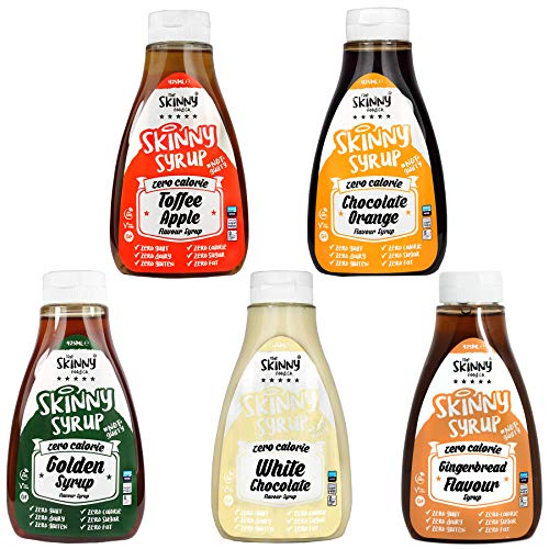 Skinny Foods Dessert Taster 5 Pack - White Chocolate, Golden Syrup, Gingerbread, Toffee Apple, Chocolate Orange Dessert Topping Sugar Free Zero Calories Guilt Free Sauce