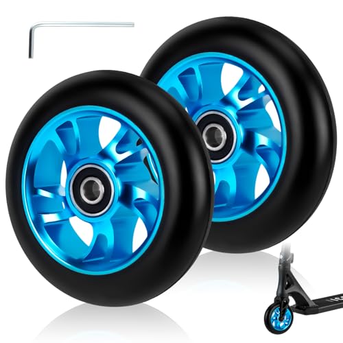 Roue de Trottinette Freestyle 100mm, 2Pcs Roues de Remplacement, Roue de Trottinette Électrique en PU 88A avec Roulements ABEC 9,...