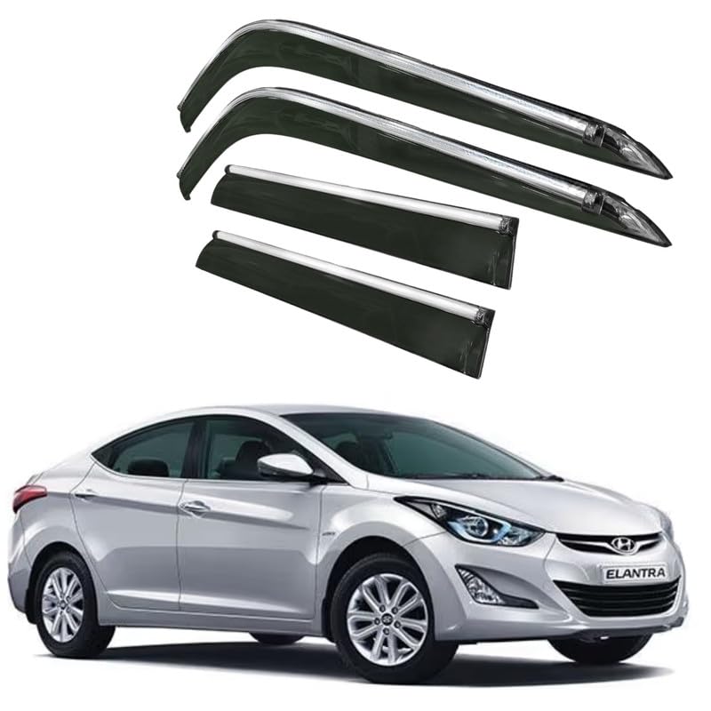 Image of CAR SAAZ Side Door Visors for Elantra (2015-2018)(Set of 4Pcs)|Chrome Lined Rain Guards, Polycarbonate, Smoke Finish