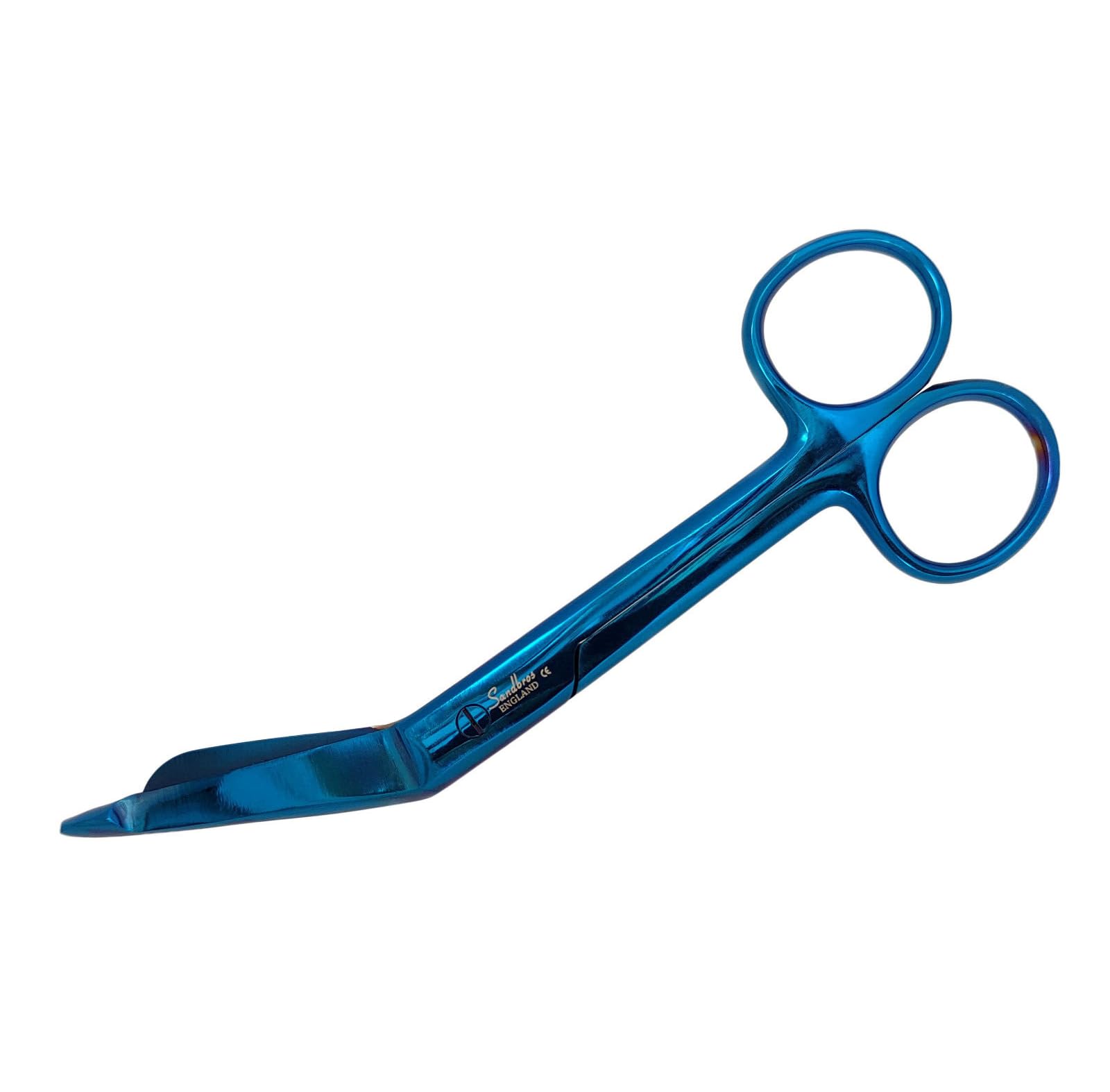 Sandbros Blue Titanium Lister Bandage Scissors – Sharp & Durable Medical Shears, Angled Blade With Blunt Tip For Safe Cutting – Stainless Steel, Lightweight, Blue