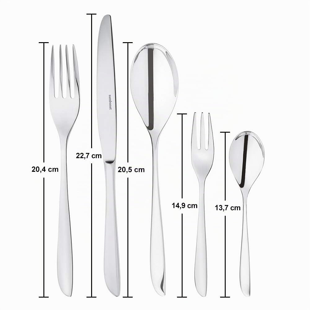Sambonet Leaf 52163-N2 - Set di Posate da Tavola monoblocco in acciaio inox 18/10, per 12 persone, 60 pezzi: 12 forchette, 12 cucchiai, 12 coltelli, 12 cucchiaini da tè, 12 forchette dolce