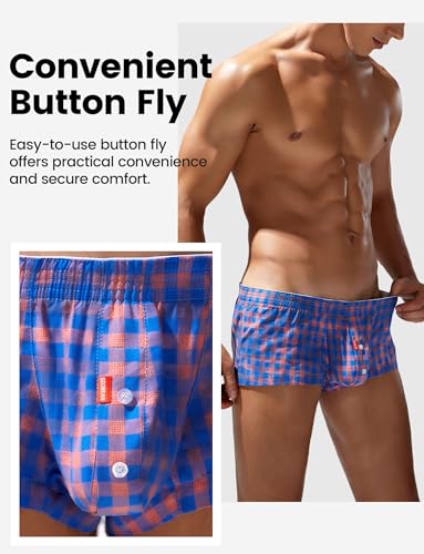 FEOYA Men's Sexy Low Rise Plaid Stripe Boxer Briefs Casual Sleep Lounge Bottoms Shorts Underwear2
