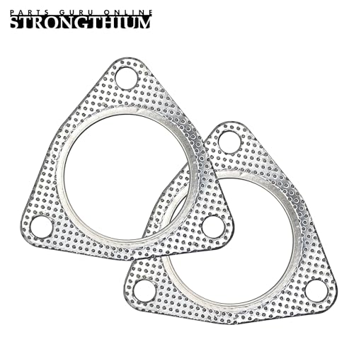 Image of Strongthium 3 Inch Exhaust Gasket 3 inch 3-Bolt 76.2mm Muffler Manifold Header 3 Hole Collector Graphite Temperature w /Fire Ring Replacement 2 Pcs