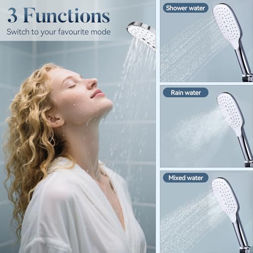 KULACO Badewannenarmatur mit Handbrause, Wasserfall Wasserhahn Badewanne, Messing Mischbatterie Dusche mit Druckschalter, Chrom Duscharmatur mit 3 Funktionen, Armatur Badewanne Wannenarmatur für Bad