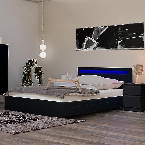 Home Deluxe - LED Bett NUBE - Schwarz 180 x 200 cm - inkl. Matratze,...
