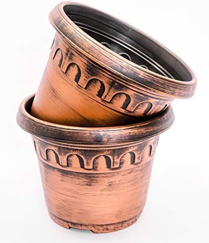 Castle Wall/Pillar Design (2 Pack) Plastic Planter 9X7" Flowerpot for Indoor, Outdoor, Garden, Patio, Office Ornaments, Home Decor, Long Lasting Reusable, Light Weight, Water Resistant (Copper-CW)