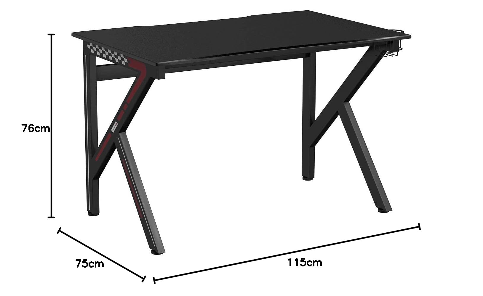 COSTWAY Gaming Tisch K-Form – 115x73 Cm Mit Getränkehalter & Kopfhörerhaken