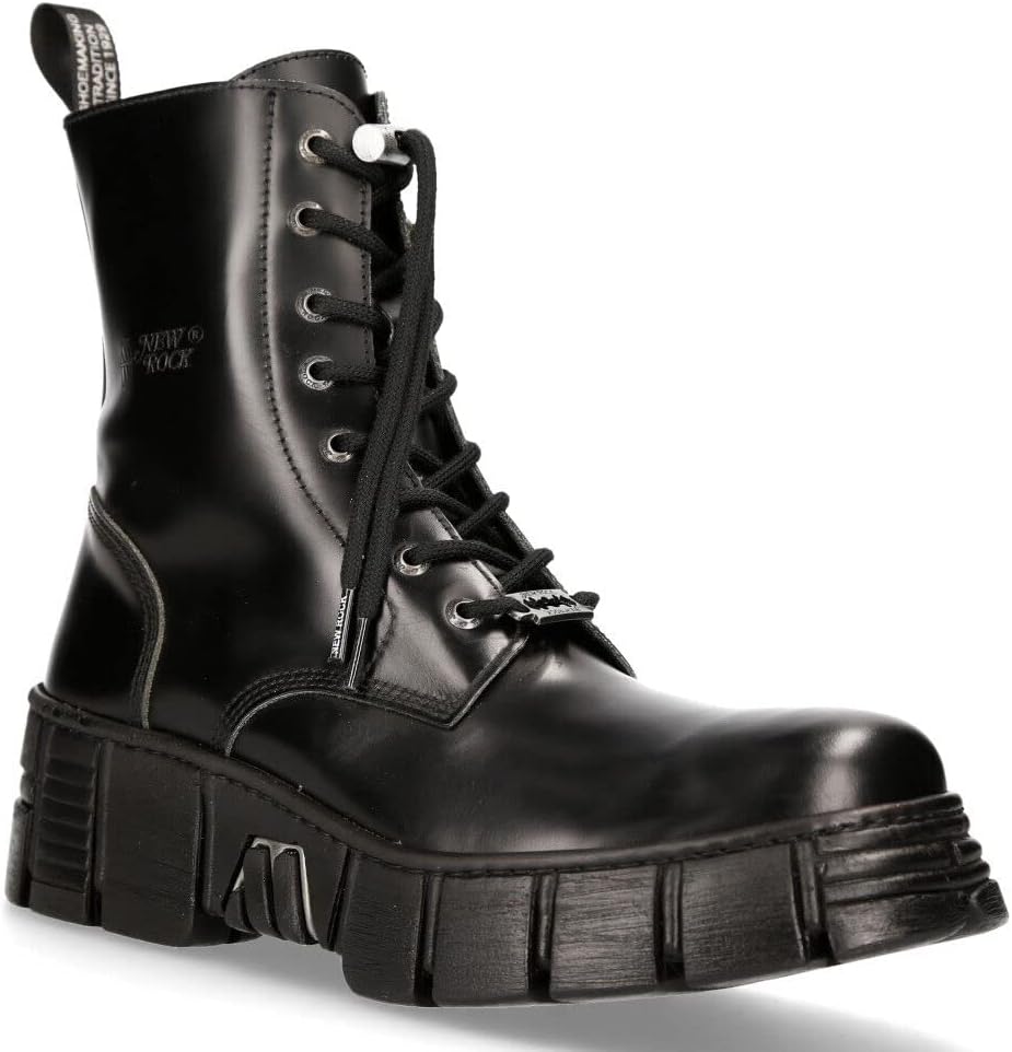 New Rock M-WALL026N-C5 Boots Black Leather Women's Wall Gothic Rock Biker Tower Ankle Boots