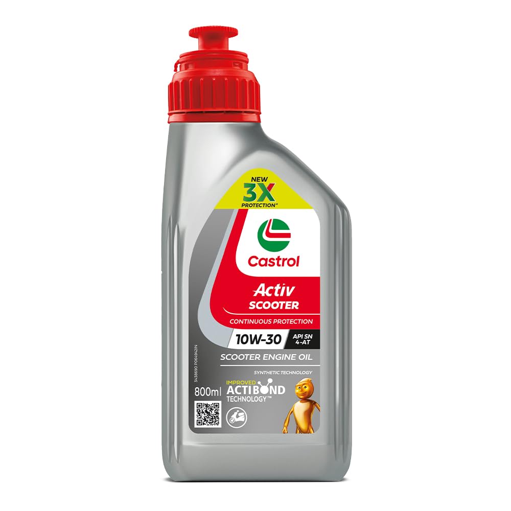 Castrol Activ Scooter 10W-30 4-AT Engine oil with Synthetic Technology (800 ML) | 3X Protection with Actibond Technology | Engine Protection for Scooters | API SN and JASO MB