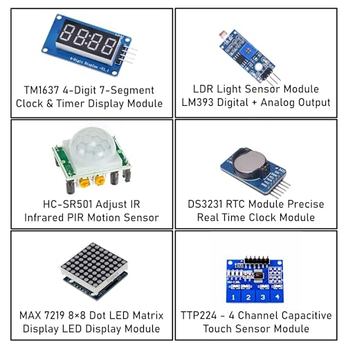 Image of EDO Systems | UNO r3 SMD 6 in 1 Sensor Kit for Students, Hobbyiest, Learners, & School Projects DIY Clock Display LDR Light Sensor, Dot Matrix Display, Mini Breadboad Starter /Beginner Kit.