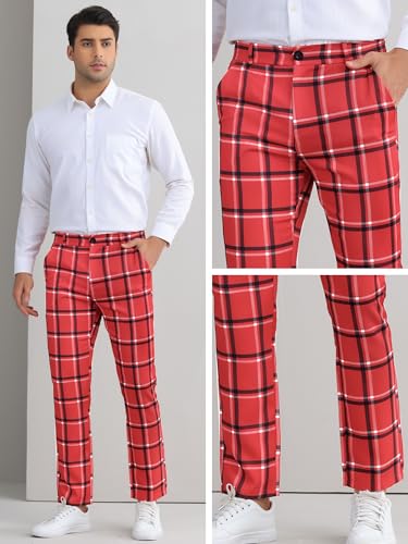 Lars Amadeus Plaid Printed Pants for Men's Regular Fit Flat Front Office Checked Slacks4