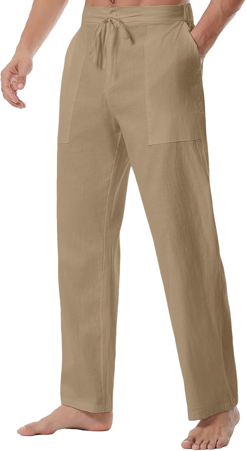 Wangdo Men's Linen Pants Casual Beach Yoga Baggy Trousers Summer Lightweight Elastic Drawstring Waist Pants with Pockets - Image 5