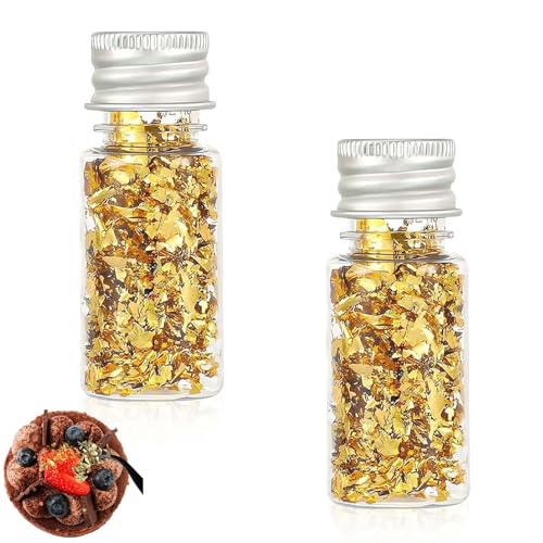 2 Bottled Decorative Gold Leaf Cake Decorating Gold Leaf Sheets Multifunction Gold Leaf Decorative for Craft Makeup Resin DIY Arts Nails Jewelry Making
