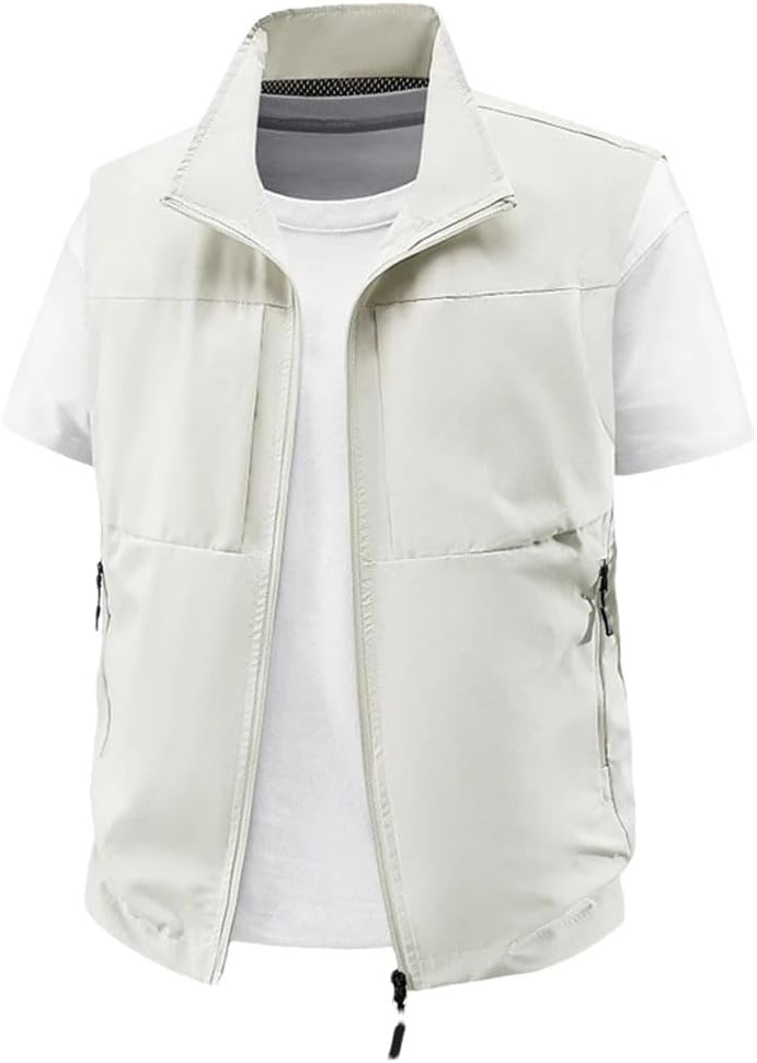 Men's Outdoor Fishing Photo Vest Summer Thin Breathable Work Jacket Multi Pocket Mesh Quick Dry Tops