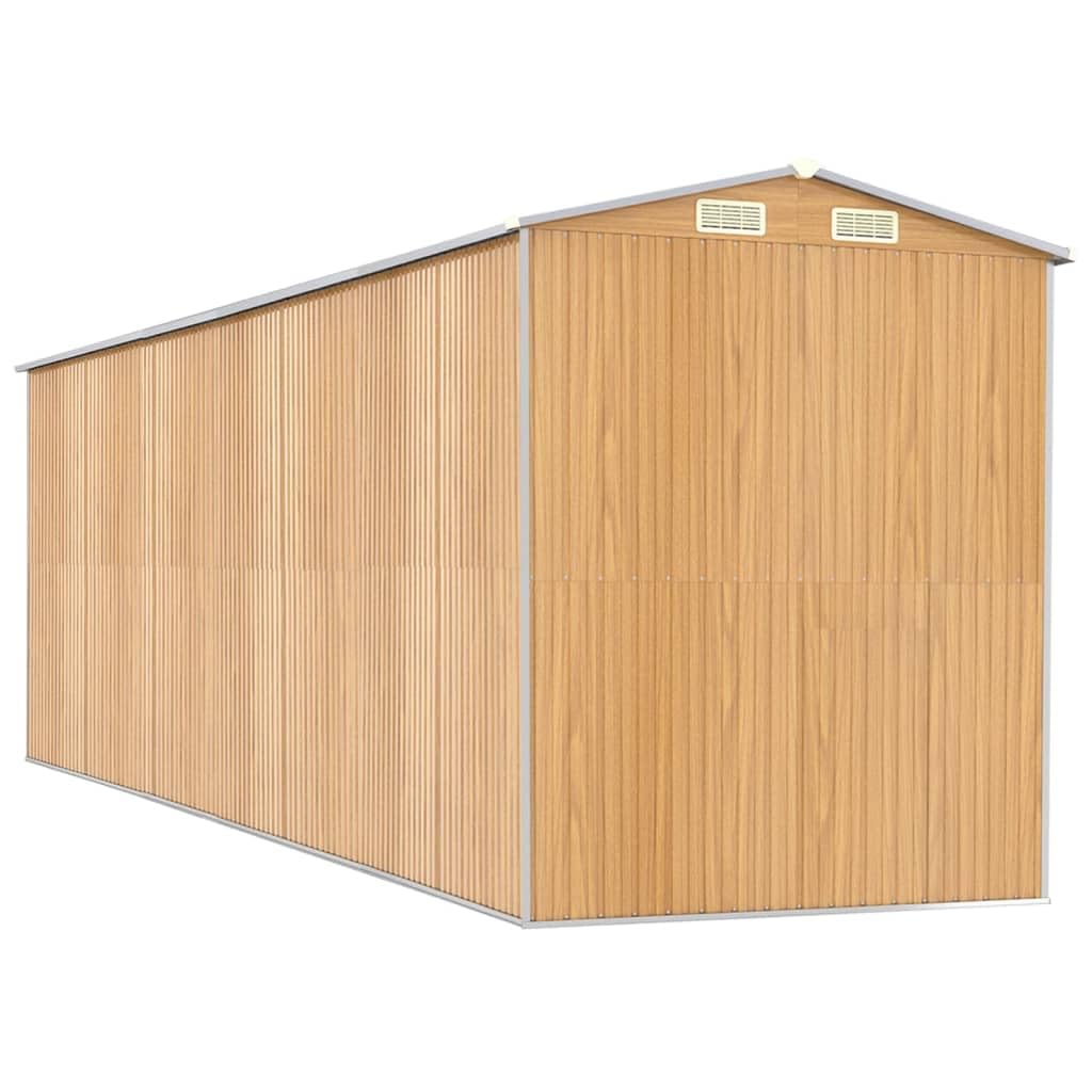 Domek ze stali ocynkowanej w kolorze jasnobrązowym, 192 x 606 x 223 cm, z podwójnymi drzwiami i wentylacją na narzędzia i narzędzia ogrodowe, trwały domek ogrodowy do przechowywania