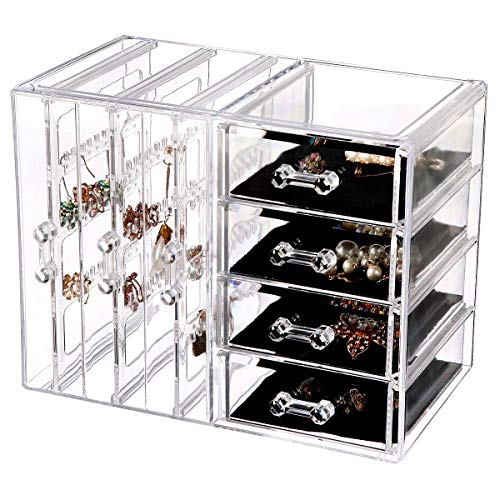 Glenmore Organizador de Pendientes Colgador Soporte para Joyero Transparente Metacrilato Guardar Bisuteria Pendient Expositor Pendient Plastico 4 Cajones