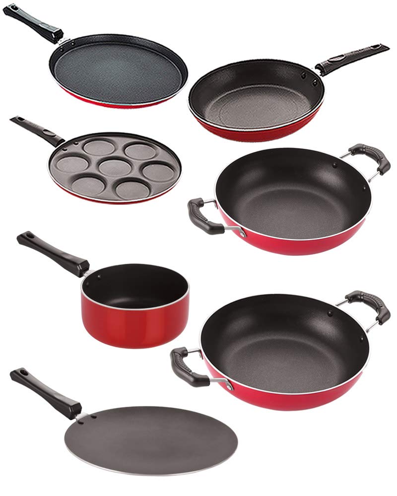Nirlon Non Stick cookware Set of 7 Pieces Combo with bakelight Handle (FT12CTKD12KD14SPBTP_UP7)