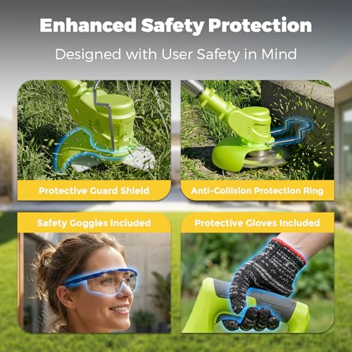 21V Lightweight Electric Weed Eater: All-in-One Cordless String Trimmer Brush Cutter with 2Pack 2.0ah Battery Powered Weed Wacker Set for Small Garden and Yard Lawn Edger Branches Tool for Homeowners by VOL2GO - Image 8