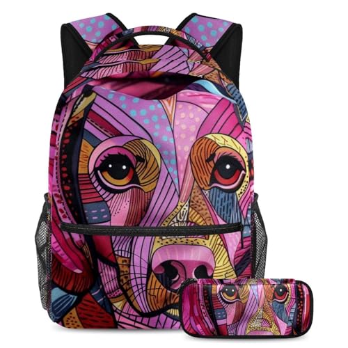 Sac à dos rose motif teckel ensemble de cartables avec trousse à crayons pour étudiants