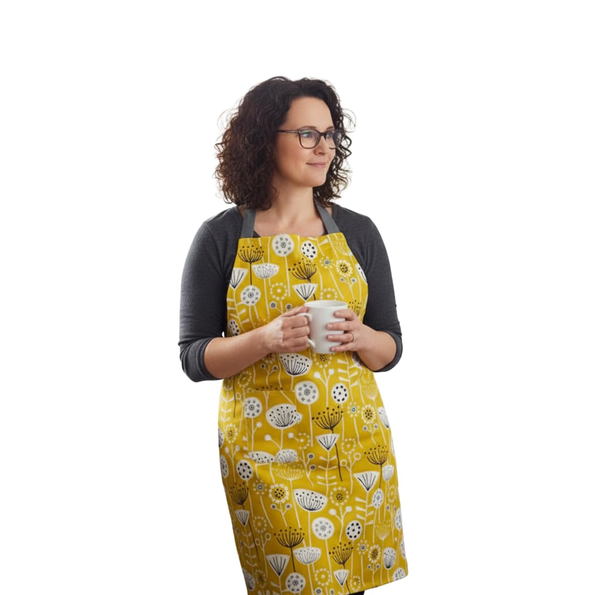 Jolee... Fabrics Wipe Clean PVC Coated Aprons - 100% Cotton Oilcloth - One Size - Easy to Clean and Splash Proof Apron (Scandinavian Bergen Yellow Ochre, Adult (75cm Length))