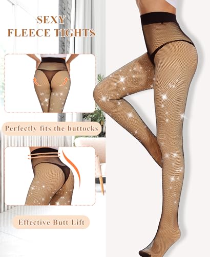 DOCUMO Fleece Lined Tights for Women Thermal Pantyhose Warm Winter Tights Thick Sparkly Fishnet Fake Translucent Tights4