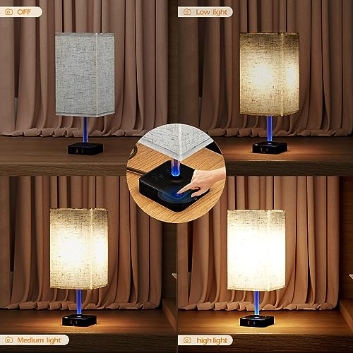 COZOO 3 Way Dimmable Touch Bedside Table Lamp with 3 USB Charging Ports 2 Outlets Power Strip,Black Charger Base White Fabric Shade,LED Desk Night Light for Bedroom/Nightstand/Living Room/College Dorm - Thumbnail 4
