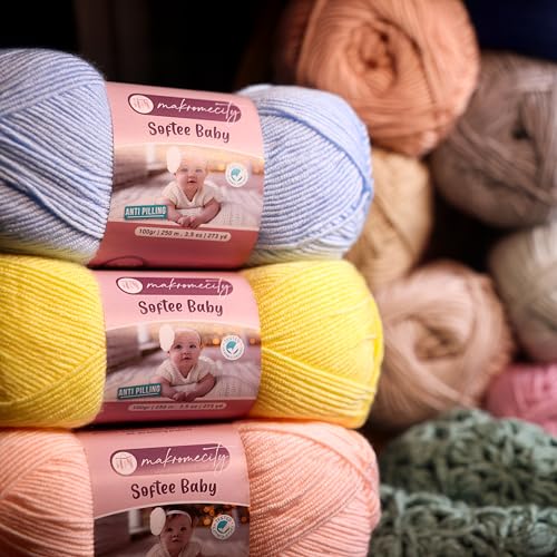 Image of Makromecity Softee Baby Yarn,%100 Premium Anti-Pilling Acrylic, 3.5 Oz, 273 yd (100gr /250 mt), Denim Blue Soft Yarn for Crocheting and Knitting (Denim Blue, 1 Skein)