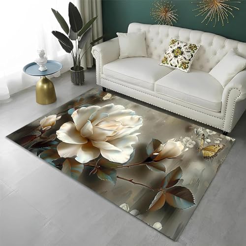 Tapis imprimé Fleur et Papillon grand format 120x180cm pour salon - 5