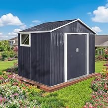 LINKHOO 9 x 8.5 Ft Outdoor Storage Shed, Heavy-Duty Metal Shed with Windows & Secure Lockable Doors, Ideal Storage Shed for Outdoor, Patio, Garden, and Backyard, Black
