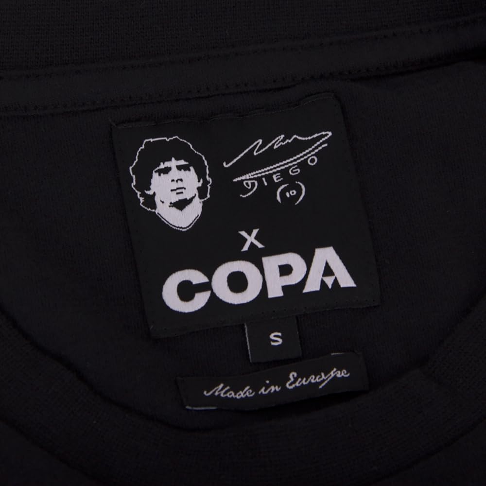 Copa - Camiseta - Hombre - Maradona x Pegatina de fútbol Napoli - Manga Corta - Negro - 100% algodón