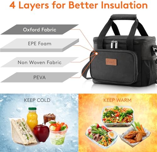 Lifewit Lunch Bag for Men, Insulated Lunch Box Leakproof Soft Cooler Cooling Tote for Adult Women, Waterproof Reusable Lunch Bags for Work Office Outdoor Picnic Camping, Black, 12-Can (9L) - View 6