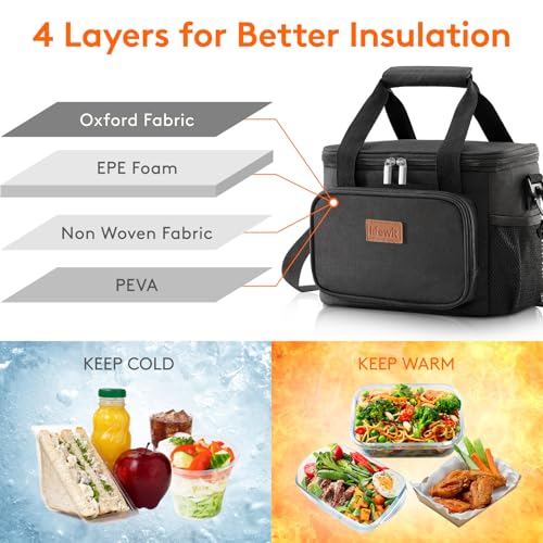 Lifewit Medium Lunch Bag Insulated Lunch Box Soft Cooler Cooling Tote for Adult Men Women, Black 12-Can (9L) - Image 3