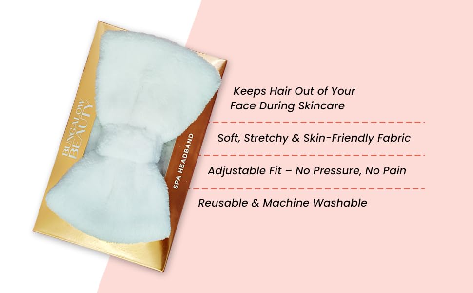 Bungalow Beauty Facial Headband for Washing Face – Soft Stretch Makeup Headband for Skincare, Spa & Bath – Adjustable Hair Band to Keep Hair Dry While Cleansing, Applying Mask or Makeup – Cute & Comfortable (White) 1