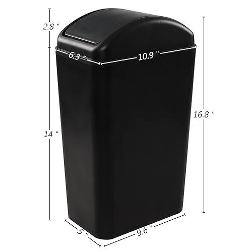 Miniatura 5 de Ramddy Bote de basura delgado cubo de basura negro moderno cubo de basura comercial de 14 litros