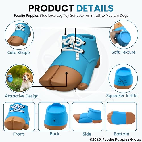 Image of Foodie Puppies Dog Squeaky Chew Latex Rubber Toy - (Blue Lace Leg) for Small to Medium Dogs & Puppies | Durable, Soft, Lace Design, Fetch & Chew Safe Play Toy | Reduce Separation Anxiety