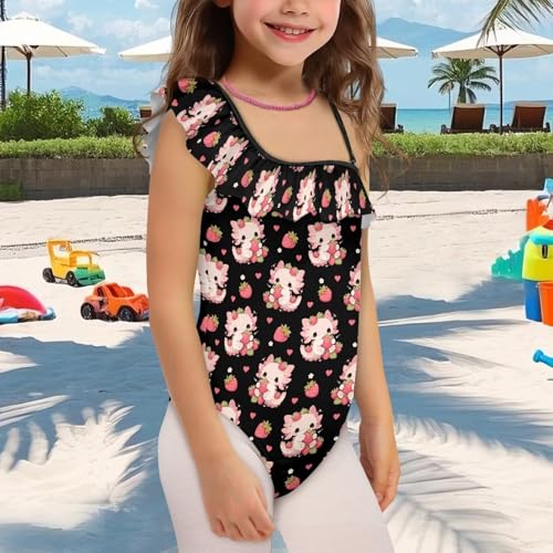 Image of Girls Swimsuit One Piece Ruffle Swimsuit Non-Slip Straps UPF 50+ for Girls Size 3-14 Years