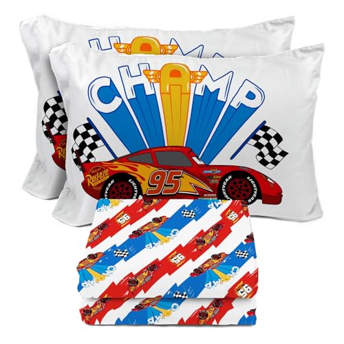 Image of Sunny Side Up Disney Pixar Cars Lightning McQueen Full Sheet Set - 4 Piece Kids Racecar Bedding Set Includes Pillow Cover - Super Soft Microfiber Sheets