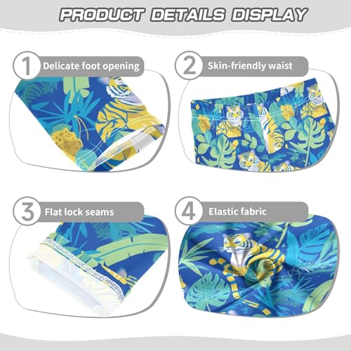 Botanical Green Tigers Pattern Kids Baby Girls Cotton Leggings Casual High Waisted Workout Pants Gym3