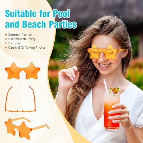 Pibupibu 24 Pack Star/Heart/Butterfly/Flame Sunglasses Bulk, Rimless Fun Colorful Sunglasses for Women Party Favors3